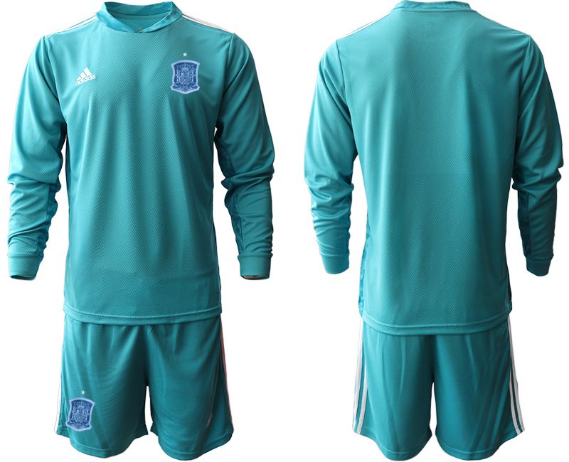 Men 2021 World Cup National Spain lake blue long sleeve goalkeeper Soccer Jerseys